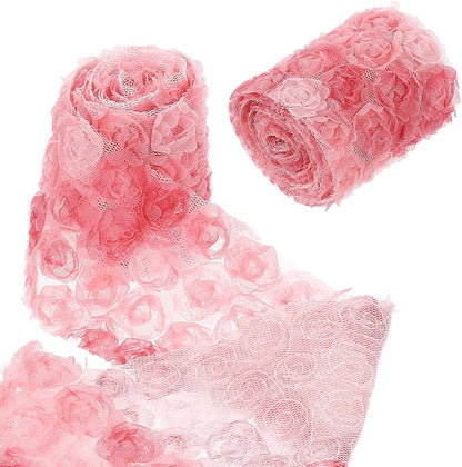 uxcell 2PCS Lace Trim Ribbon, 2.36 inch - 1 Yard 3D Rose Floral Embroidery Ribbons Edge Trimming for Sewing, Wedding Dress, DIY Crafts, Decoration Accessories, Color Red