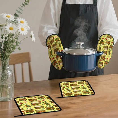 Cute Sandwich Oven Mitts and Pot Holders,Heat Resistant Oven Mitts Gloves and Pot Holder for Home Kitchen Decorations Cooking Baking BBQ Gifts,Set of 4
