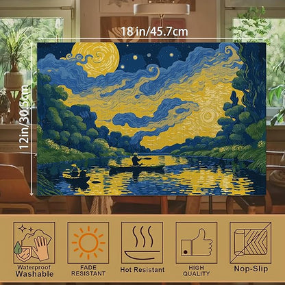 Van Gogh Style Watercolor Painting Placemats, 12 x 18 inch, Linen Placemat Kitchen Dining Room Decor Holiday Decor Rustic Vintage Waterproof Washable Placemat Set of 6