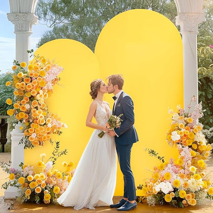 7.2FT Yellow Arch Backdrop Cover - Polyester Fitted Wedding Arch Stand Covers Round Top Chiara Arch Backdrop Cover for Birthday Party Banquet Photo Background Decoration