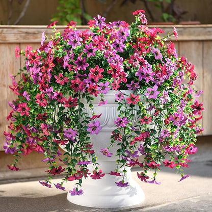 Homsunny Artificial Faux Hanging Flowers Plants for Outdoor Summer Decoration, 2 PCS Fake Silk Flowers for Outside Daisy Planter UV Resistant Look Real for Patio Porch Home Decor(Mix Purple)