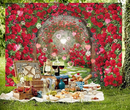 Valentines Day Flowers Garden Backdrops Red Rose Spring Floral Scene Photography Backdrop Girls Birthday Bridal Shower Wedding Party Decorations Banner Photo Booth Props (7x5FT(82 x 59 inch))
