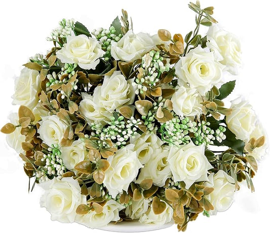 KAOYOO 2 PCS Artificial Rose Bouquet Short Stems for DIY Wedding Decoration Bridal Bouquet Home Decorations(2-PCS)