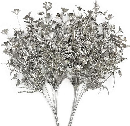 PASYOU Christmas Artificial Plants Decoration, Plastic Grass Faux Shrubs Simulation Flower Leaves Indoor Outdoor Home Garden Planter Filler Party Hotel Verandah Wedding DIY Decor - Silver 2 Pack