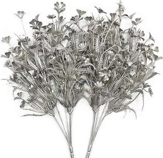 PASYOU Christmas Artificial Plants Decoration, Plastic Grass Faux Shrubs Simulation Flower Leaves Indoor Outdoor Home Garden Planter Filler Party Hotel Verandah Wedding DIY Decor - Silver 2 Pack