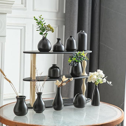 JOJUNO Black Bud Vases, Small Ceramic Vase Set of 11, Mini Pottery Vases for Flowers, Decorative Pieces for Home Modern Decor, Boho Decor, Chic Accents for Living Room Dining Table Shelves