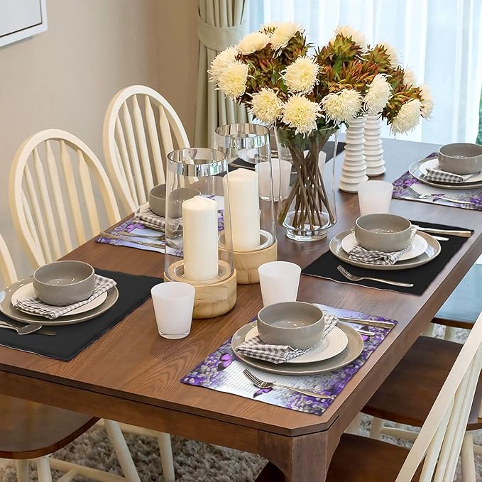 Purple Butterfly Flowers Placemats Set of 4,Spring Summer Flower Place Mats Washable for Kitchen Dining Table Heat Resistant Decorative Colth Table Mats 4 PCS, Style-1