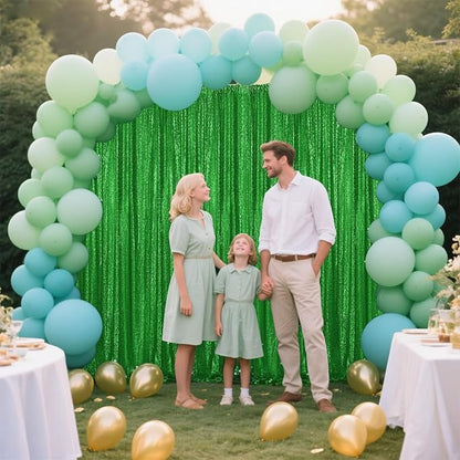 Green Sequin Backdrop Curtain 2 Pieces 2FTx8FT Glitter Photography Backdrop for Party Wedding Birthday Christmas Decorations