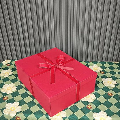 YINUOYOUJIA Large Gift Boxes with Lids 16.5x13x5.5 inches,Boxes for Christmas Presents,Contains Card,2 Roll Ribbons,Shredded Paper Filler.（Red