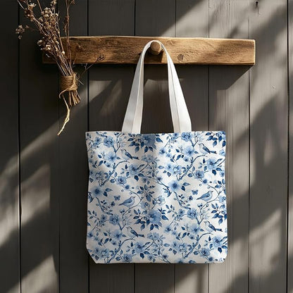 Flowers Tote Bag Gifts for Women, Canvas Aesthetic Reusable Grocery Bags Shopping Bags