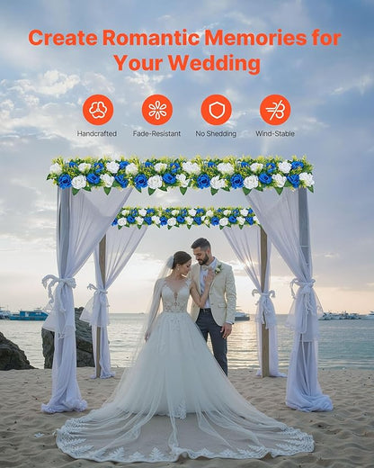 VEVOR Flower Ball Arrangement Bouquet 10 PCS, 19.6 x 8.6 Inch Artificial Flower Balls Wedding Table Centerpieces, Faux Rose Arrangements for Wedding Centerpiece Home Decoration, Blue and White Roses