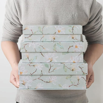 Soul & Lane Decorative Storage Boxes with Lids, Set of 3 Cardboard Boxes for Home Décor and Documents, Memory Organizers for Keepsakes with Magnetic Closure, Photo Storage, Ethereal Blossom