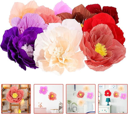 Garneck 11Pcs Multi-Color Paper Flower Decorations Crepe Handmade DIY Artificial Flowers for Party Home Wall Showcase Background Festive Decors