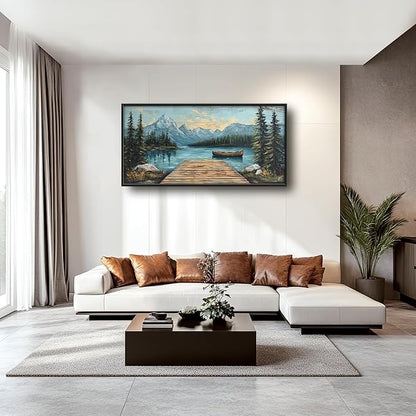 Rustic Lake Large Wall Art Forest Mountain Pictures Wall Decor Nature Landscape Big Canvas Painting Prints Framed Artwork Home Decorations Above Bed for Bedroom Living Room Dining Room 60"x30"