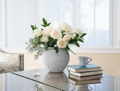 Hand Glazed Rustic White Ceramic Vase Flower Vase, Big Textured Round Vase for Centerpieces, Kitchen, Living Room, Bedroom Decor Gifts