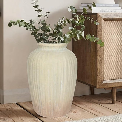 Oakrain 15" Tall Rustic Vase, Decorative Flower Vase for Table with Gradient Design, Large Floor Planter for Indoor Plants, Home Decor, Living Room, Entryway, Beige