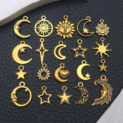 WOCRAFT 60pcs Antique Gold Sun Moon Star Charms Bracelet Charms for Jewelry Making Sets DIY Necklace Bracelet Keychain Crafting Charms Kit Craft Supplies (SN834)