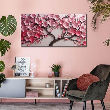 Flower Canvas Wall Art for Living Room Tree Pictures Wall Decor for Bedroom Pink Wall Art for Office Women Size 20 x 40 Inch
