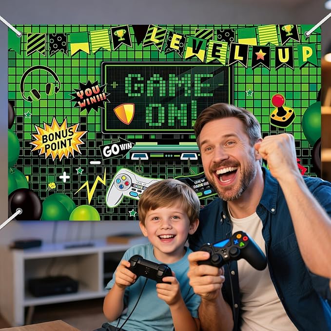 3x5ft Video Game Birthday Backdrop, Happy Birthday Decoration Background, Cute Gamepad Controller Theme Party Supplies Outdoor Indoor Photo Banner