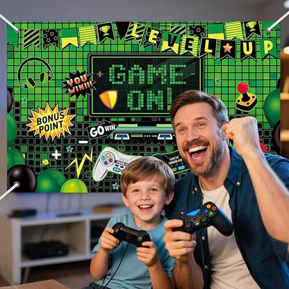 3x5ft Video Game Birthday Backdrop, Happy Birthday Decoration Background, Cute Gamepad Controller Theme Party Supplies Outdoor Indoor Photo Banner