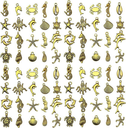 WOCRAFT 60pcs Antique Gold Ocean Bracelet Charms for Jewelry Making Sets DIY Necklace Bracelet Keychain Crafting Charms Kit Craft Supplies (SN882)