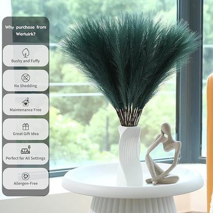 Green Pampas Grass Decor - 30pcs 24 Inch Artificial Pampas Grass Decor Tall, Fake Pompas Grass for Vase Filler, Table Centerpieces, Wedding, Party and Green Home Decor (Green)
