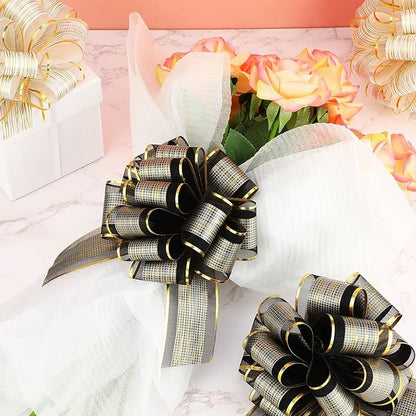 WILLBOND 20 Pieces 6 Inch Pull Bows Gift Wrapping Ribbon Pull Bows for Christmas Wedding Baskets Valentine Multicolor Wrap Accessory for Gift Present Holiday Decor(Black)