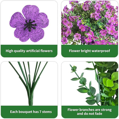 Artificial Flowers for Outdoor Indoor Garden Home Decoration, Faux Flower Daisy with Eucalyptus Leaves Fake Plants Greenery Boxwood Porch Patio, 12 Bundles