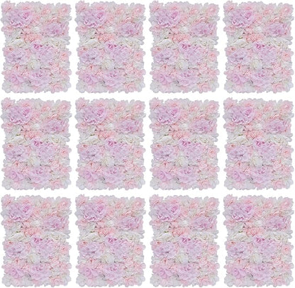 LOYALHEARTDY Artificial Flower Wall Panels 12 Pack of 16 x 24" Flower Wall Mat Faux Rose Flower Backdrop Panels for Backdrop Wedding Wall Decorations Light Pink