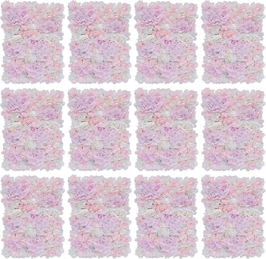 LOYALHEARTDY Artificial Flower Wall Panels 12 Pack of 16 x 24" Flower Wall Mat Faux Rose Flower Backdrop Panels for Backdrop Wedding Wall Decorations Light Pink