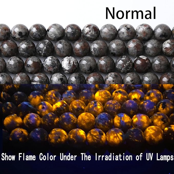 70PCS 10MM Flame Yooperlite Stone Beads Loose Beads for Jewelry Making DIY Bracelets Show Flame Color Under The Irradiation of UV Lamps 2 Strands