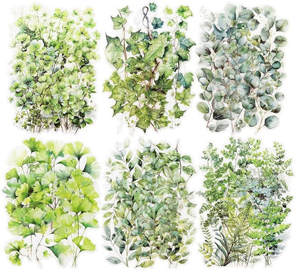 Botanical Leaf PET Stickers Set, 120PCS Transparent Plant Ephemera for Scrapbooking, Journaling, DIY Crafts, and Planner