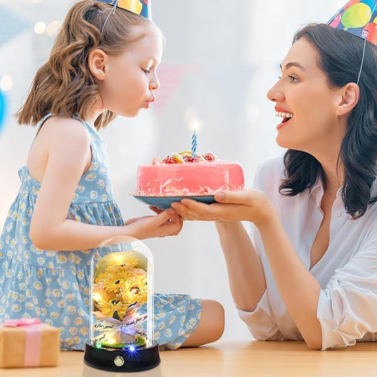 QUELIEN Sunflower Lamp for Nightstand Decor - Glass Dome with Artificial Sunflowers, Warm Light Home Decor for Bedroom/Office, Unique Mother's Day/Xmas/Wedding Gifts for Women