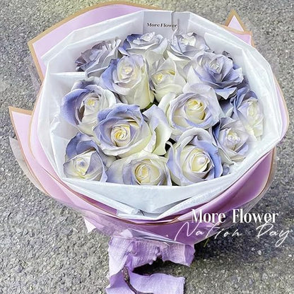 Jutieuo 20 Sheets Purple Flower Wrapping Paper, Waterproof Floral Wrap Gold Edge Bouquet Wrapping Paper Florist Supplies (22.8 x 22.8 inch)