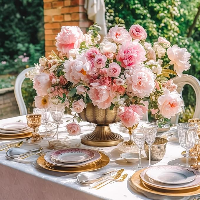 6 Pcs Distressed Gold Metal Compote Bowl Compote Vase Centerpieces for Table Pedestal Vase for Wedding Birthday Party Anniversary Indoor Outdoor Activity, 8 Diameter (Distressed Gold)
