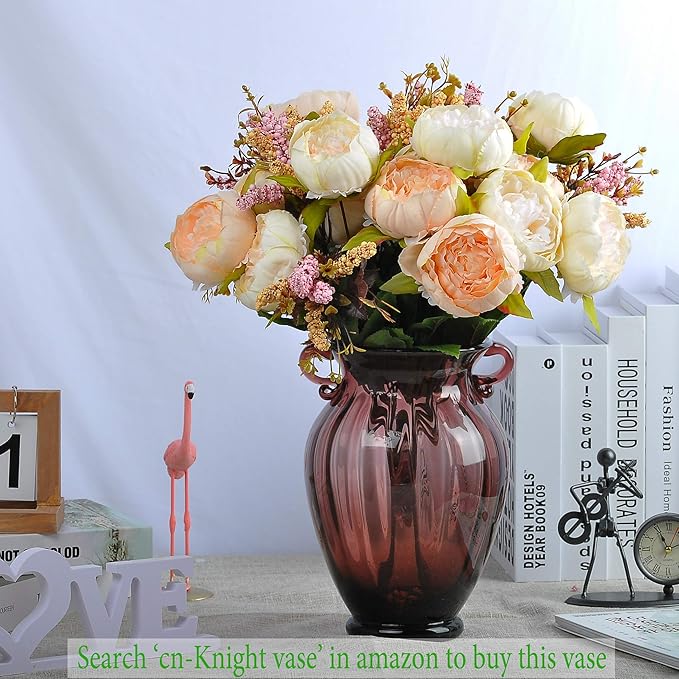 2pcs Artificial Peony Bouquets,19 Inch Silk Peony Bunch with 7 Faux Flowers,Classical Style Artificial Flowers with Leaves and Ornaments for Wedding,Home Décor Centerpieces(White)