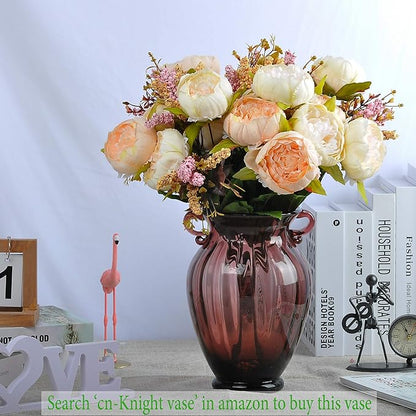 2pcs Artificial Peony Bouquets,19 Inch Silk Peony Bunch with 7 Faux Flowers,Classical Style Artificial Flowers with Leaves and Ornaments for Wedding,Home Décor Centerpieces(White)