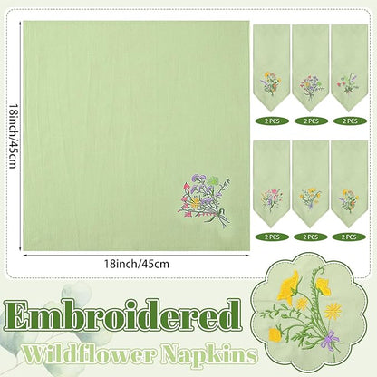 Tioncy 12 Pcs Christmas Floral Cloth Napkins Decorations Bulk Embroidered Wildflower Dinner Napkins Tea Cocktail Party Gifts Xmas Stocking Stuffers for Holiday Table Decor (Sage Green)