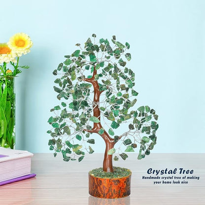 Healing Crystal Money Trees Feng Shui Gift Handmade Reiki Crystals & Stone Home Office Table Décor Good Luck Throat Chakras (Green Aventurine Silver Wire)