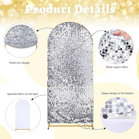 Fanqisi Silver Payette Sequin Arch Covers: 6.6FT Arch Backdrop Cover Gold Sparkly Backdrop Cover for Party Bridal Shower Decor