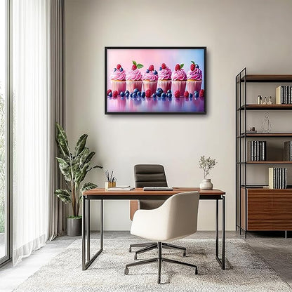 Pink Dessert Large Wall Art Framed Wall Decor for Living Room Cupcakes Pictures Oversized Canvas Print Painting Modern Extra Large Framed Artwork for Bedroom Office Home Decor 36"x24"