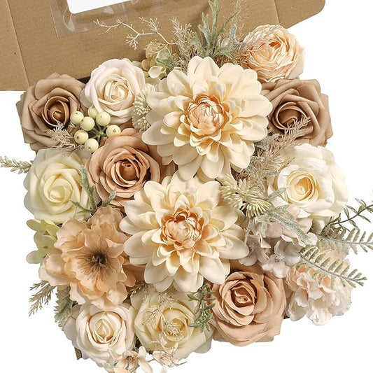 Artificial Flowers Combo Box Set Silk Flowers Fake Rose for DIY Floral Arrangements Wedding Bouquets Centerpieces Baby Shower Party Home Decorations（Nude Color）
