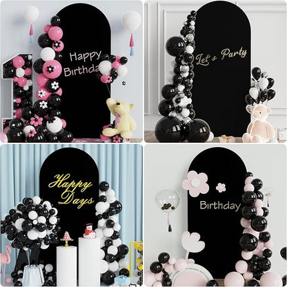 Putros 6ft Metal Arch Stand with Cover Black Spandex Fitted Wedding Arch Cover and Round Top Chiara Backdrop Stand Set for Birthday Party Baby Shower Decoration