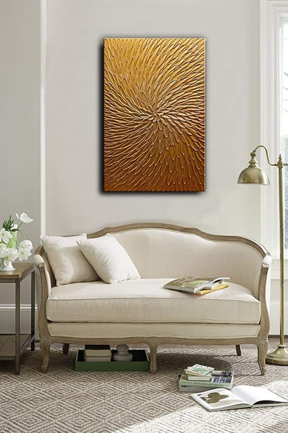 YaSheng Art -24x36inch Large Abstract Art Oil Paintings on Canvas metal golden Gradient color Abstract Artwork Modern Home Decor Canvas Wall Art Ready to Hang for Living Room Bedroom