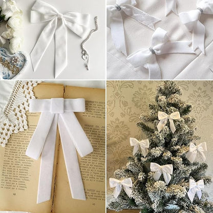 White Velvet Ribbon - 5/8 Inch x 5 Yards for Gift Wrapping, Crafts, Christmas Decor, Bow Making, Vintage Fabric