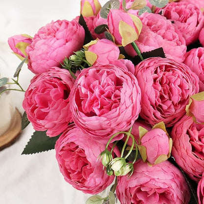 DEEMEI Artificial Peony Flower Silk Peonies Bouquet 4 Bundles Fake Flowers Bulk for Home Wedding Party Decor (Red Rose)