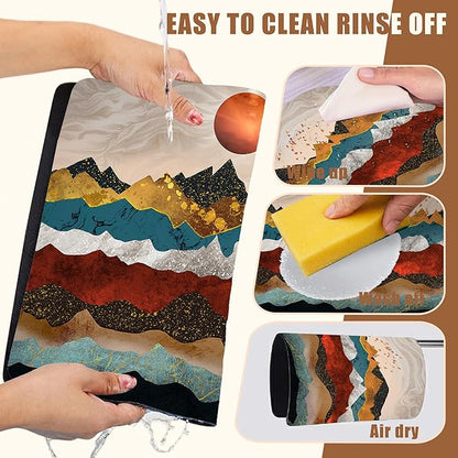 Abstract Golden Mountains Coffee Mat Absorbent Dish Drying Mat for Kitchen Counter Hide Stain Rubber Backed Coffee Bar Accessories Fit Under Espresso Machine Dish Drainer, 15.7 x 23.6 Inch