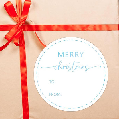 Blue Merry Christmas Gifts Tags Stickers, 30 Pcs Christmas Name Tags for Gifts, 2.5x2.5 Inch Holiday Presents Sticker Labels, Festive Chrismas Name Tag for Gift Wrapping Bags Classroom-D30