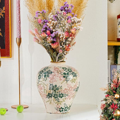 Sungmor Vintage Ceramic Flower Vase - 9.4 Inch Retro Ice Cracked Glaze Chinoiserie Vase, Rustic Farmhouse Home Décor Accent for Dried Flowers, Greenery - Table Centerpieces, Shelf, Mantel Decor