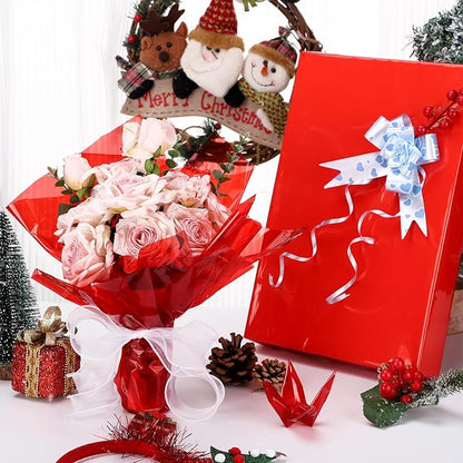 woric Cellophane Wrap 120’ Ft X 17 ”In Red Cellophane Wrap Roll Gift Basket Wrapping Paper for Flower Floral Basket Thanksgiving Christmas Candy Treats Birthday Gifts DIY Crafts